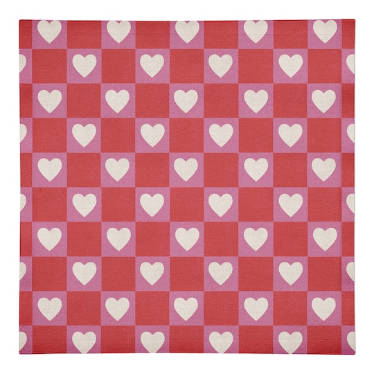 Heart Checkered Board Pattern 10" x 10" Cotton Twill Napkin
